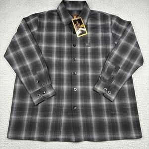 FB County Checker Flannel Shirt Mens Medium Black Gray Plaid Long Sleeve NWT